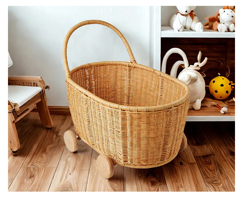 Rattan toy storage basket for children aged 3-6, playing house, rattan trolley, hand-woven storage basket pic 16