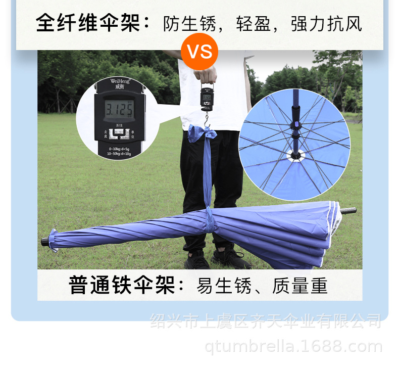 轻量纤维伞架遮阳伞大伞批发太阳沙滩伞摆摊专用广告雨伞定制防晒详情3