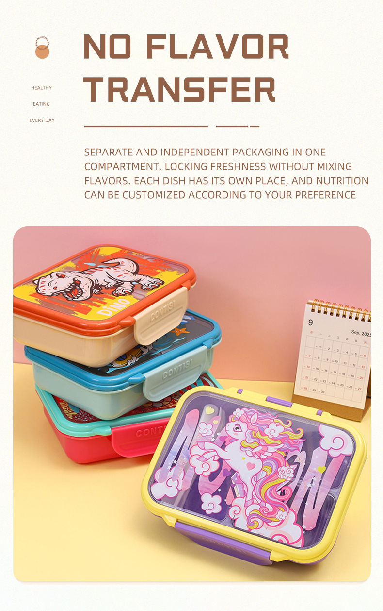 跨境新款食品级塑料饭盒儿童卡通可爱午餐盒学生分格密封便当盒详情5