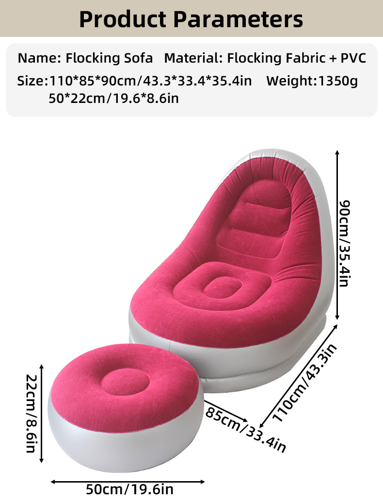 Foldable inflatable sofa chair with footrests and flocking, outdoor portable inflatable sofa, home lazy lounge chair sofa pic 5
