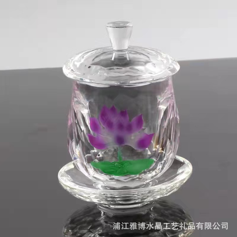 Factory direct sales of Buddha Hall water supply cup ornaments, Great Compassion Mantra Holy Water Cup, crystal offering cup, Guanyin Buddha Dharma Monk Purified Water Cup pic 5