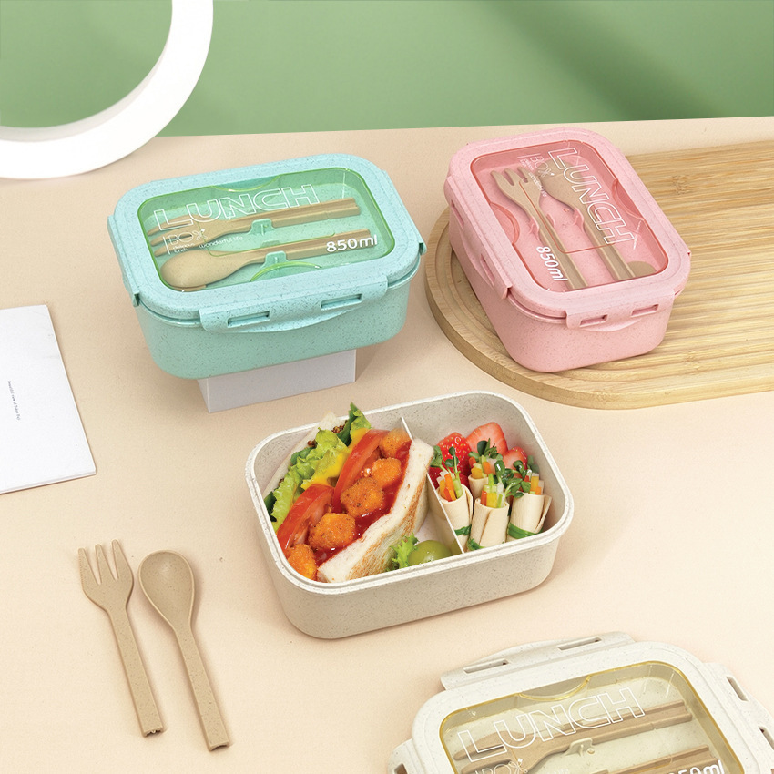 Wheat straw Japanese bento box, microwave-heated student lunch box, office worker plastic compartments fat-reducing salad lunch box pic 1