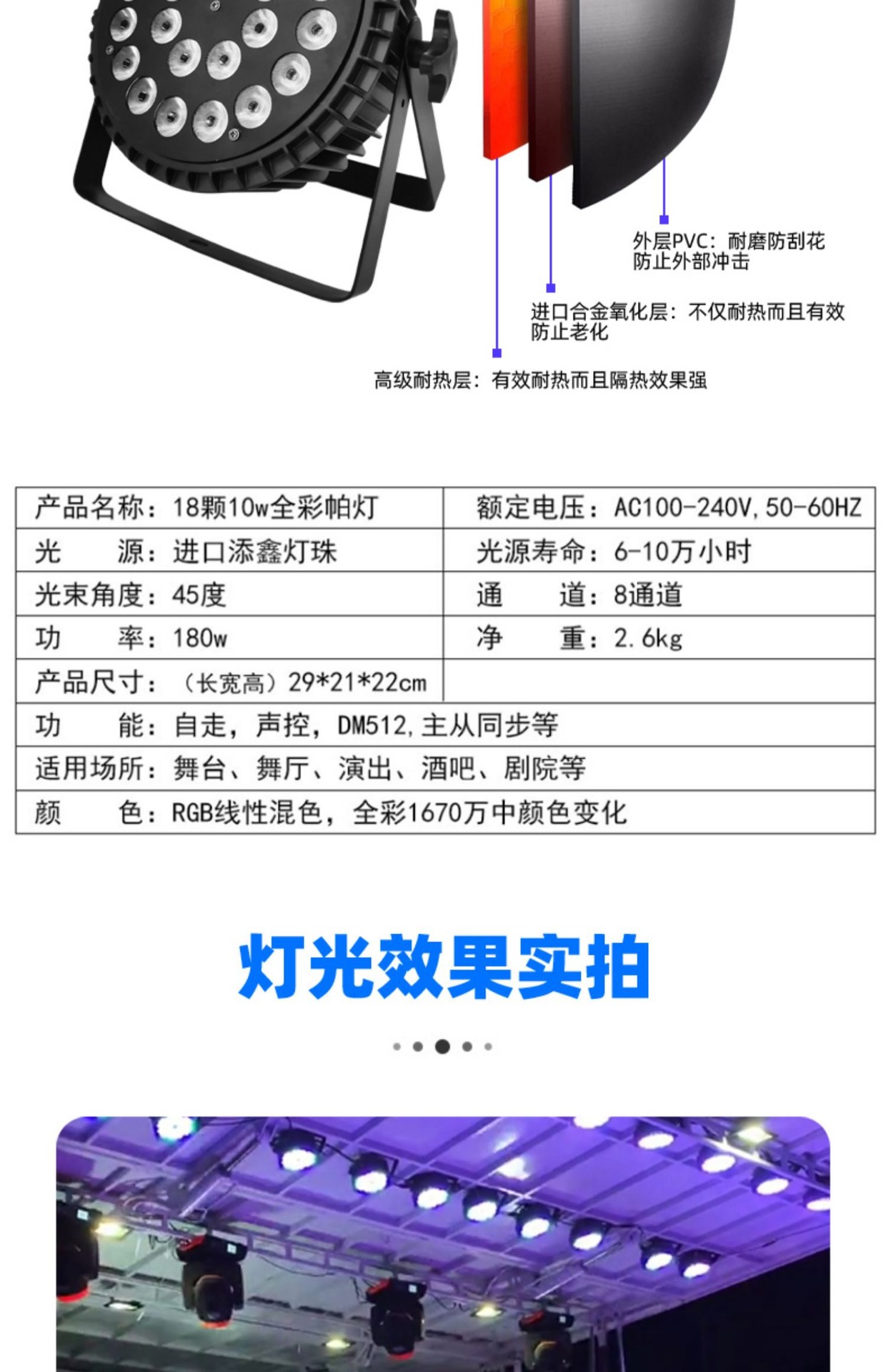 超薄帕灯24颗18灯光大功率七彩灯遥控婚庆舞台灯厂家全彩扁帕灯详情7