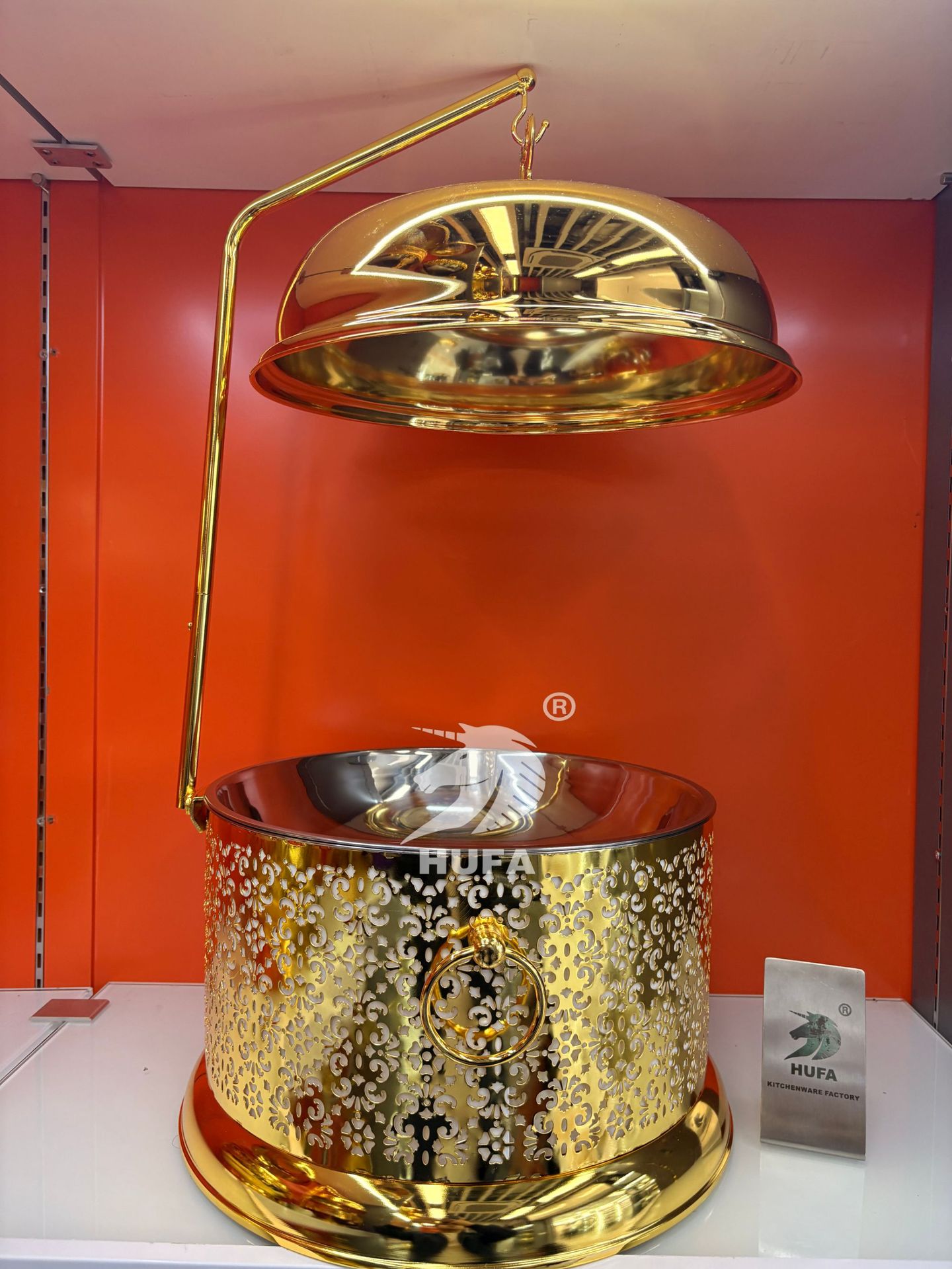 跨境不锈钢金色吊挂餐炉酒店自助餐炉布菲炉hanging chafing dish详情3