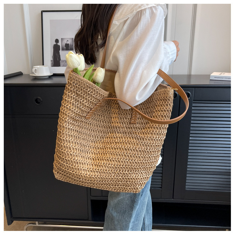 草编包度假风包包女2024春季新款时尚复古大容量女学生单肩托特包详情13