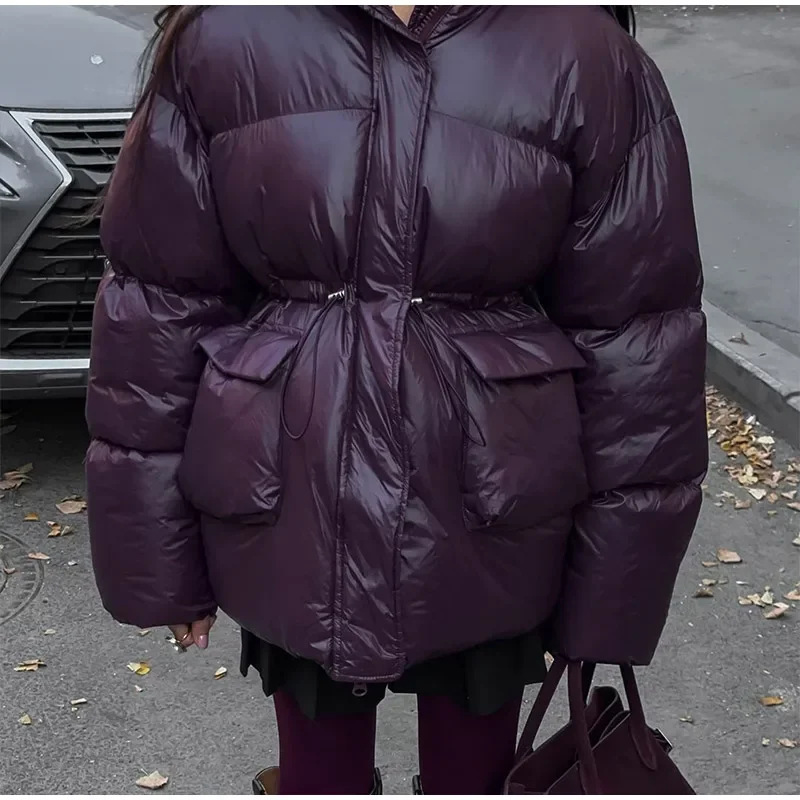 In the winter of 2024, a deep red zippered cotton-padded jacket with a stand-up collar and a warm working style for cross-border trade between Europe and America pic 7