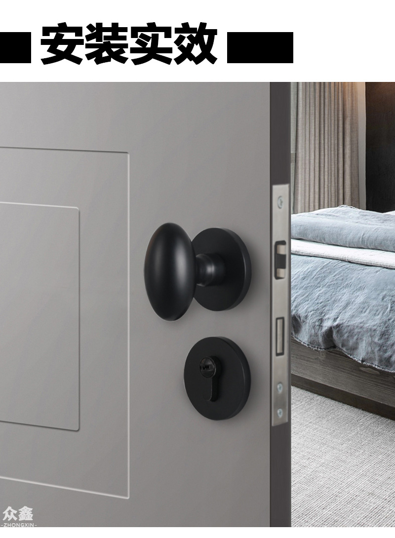 Round golden spherical door lock, black bedroom, American light luxury duck egg-shaped door handle door, Nordic style 58 72 pic 8