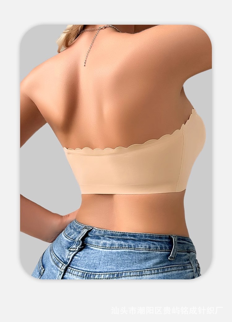 Large-sized front-buttoned lingerie, thin, close-knit, small chest wrap, invisible, transparent, strapless, one-piece bra for ladies pic 11