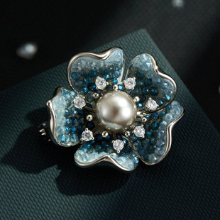 国潮冰蓝渐变水晶葫芦胸针高级感铜合金天然贝母微镶锆石别针胸花详情5