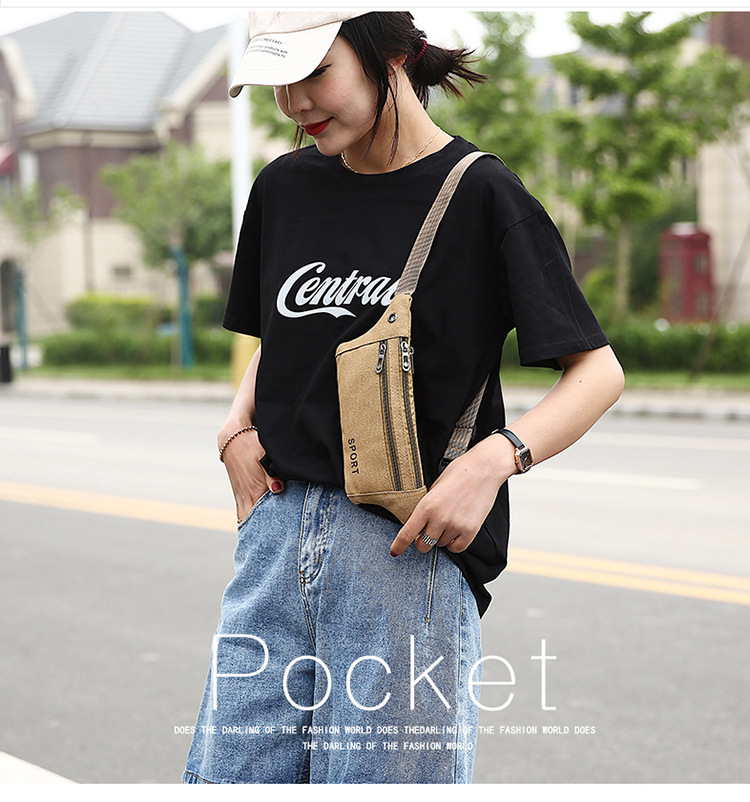 男士帆布手机腰包透气户外运动登山胸包工地干活摆摊男士手机包详情2