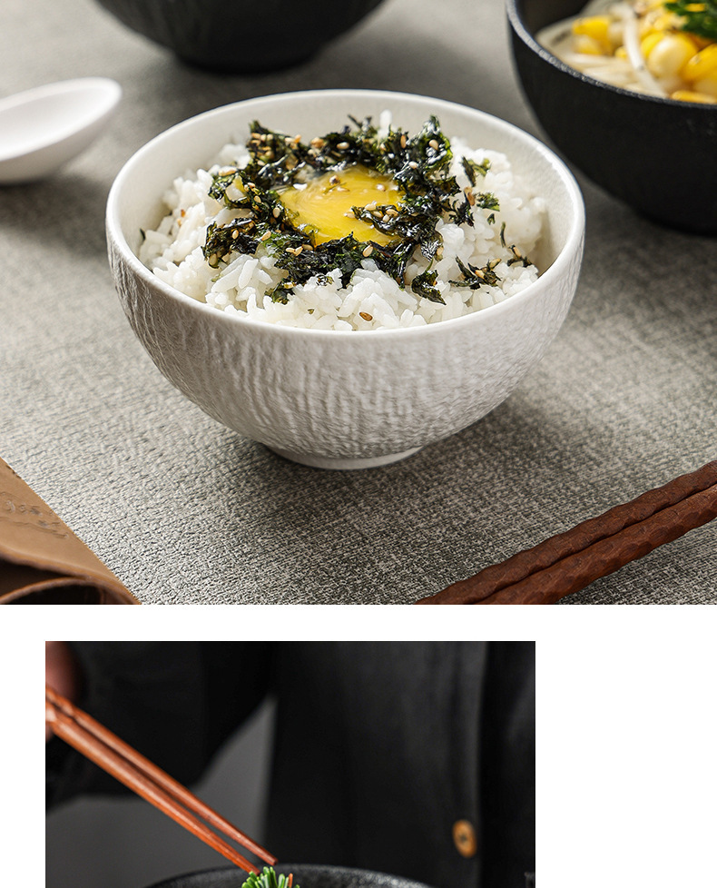 日式简约高颜值创意黑白陶瓷碗家用餐厅酒店批发陶瓷餐具米饭碗详情14