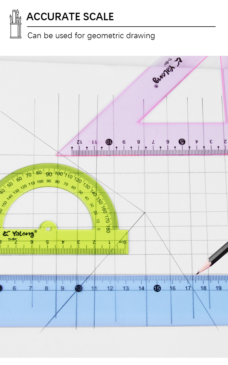 The Yalong Cross-border plastic 30 cm straightedge set is used as an Angle measuring tool pic 3