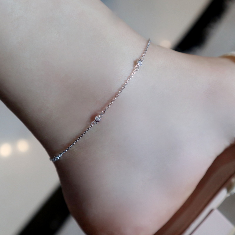 S925 Silver Elegant geometric round diamond anklet 2024 new summer accessory: Simple and versatile Zircon foot accessory for women pic 6