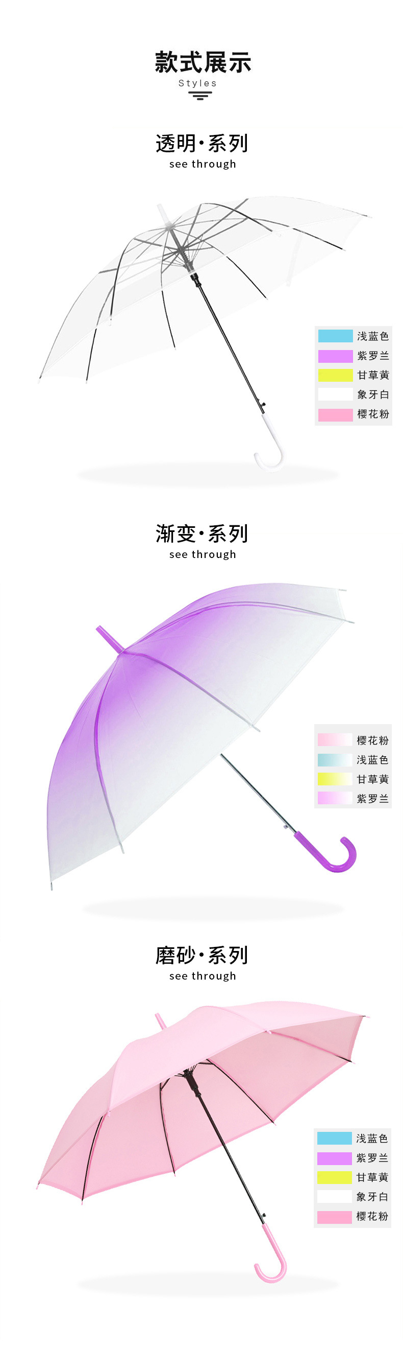 厂家批发日系小清新自动透明伞印logo学生儿童广告伞长柄透明雨伞详情11