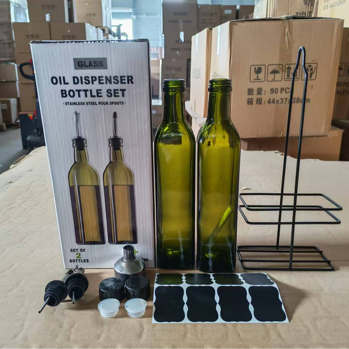 方形玻璃油瓶防漏大号厨房醋壶酱油瓶醋瓶料酒瓶喷油瓶套装带铁架详情8