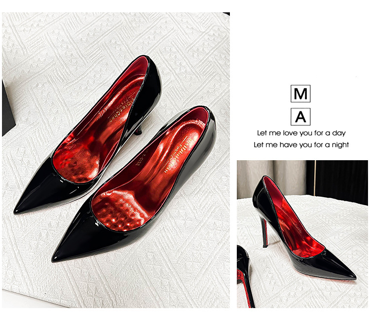 C家水钻红底侧空全包细高跟鞋女尖头浅口性感气质百搭法式网红详情22