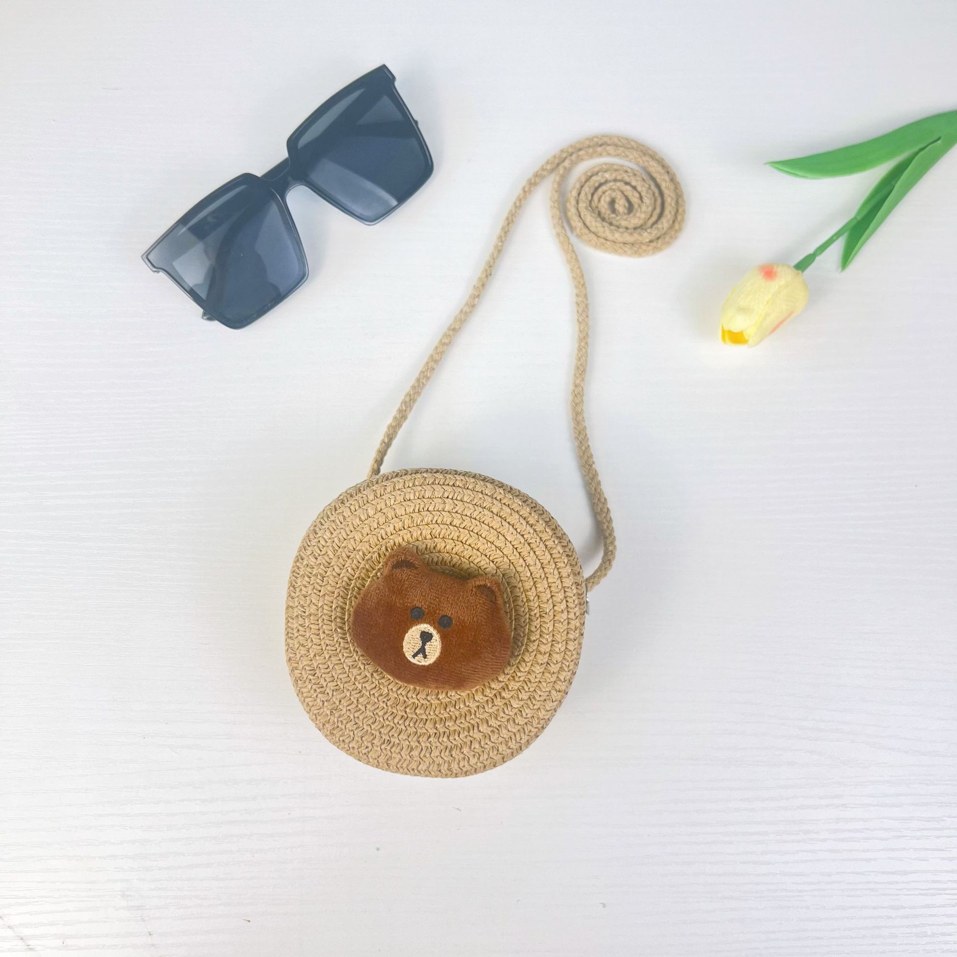 儿童手工编织包包可爱卡通猫草编小包男女童小圆包宝宝零钱包批发详情31