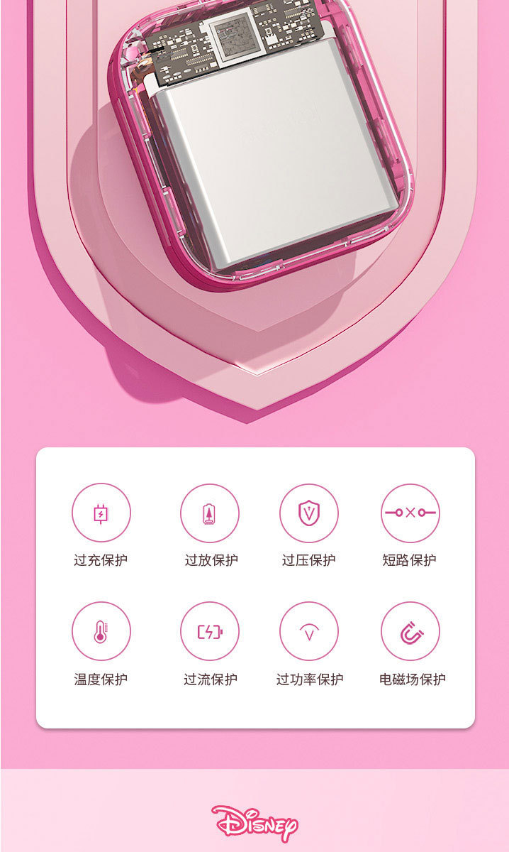 迪士尼化妆镜充电宝10000毫安22.5快充自带线移动电源3C认证S飞机工厂批发正版授权详情11