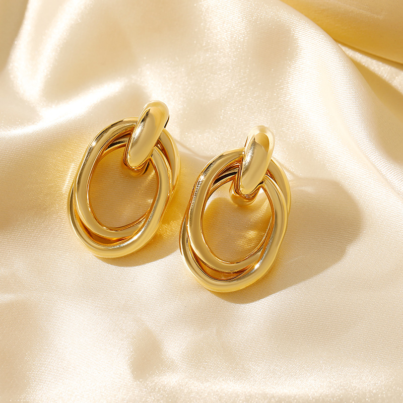 Hyacinth欧美跨境网红同款耳环镀金不锈钢麻花圈爆款耳环钛钢几何耳坠女耳饰详情4