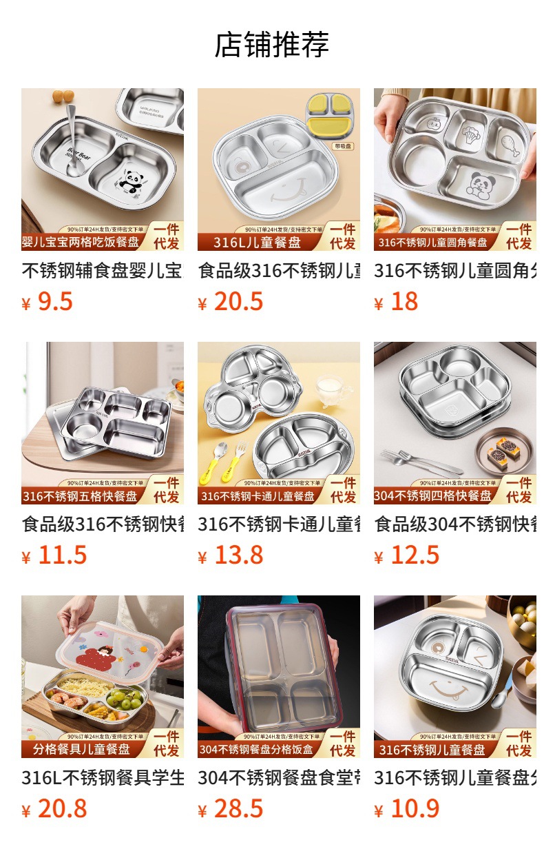 316 stainless steel plates, special compartments for children and babies at home, for boys, girls and kindergarten bowls and tableware pic 1