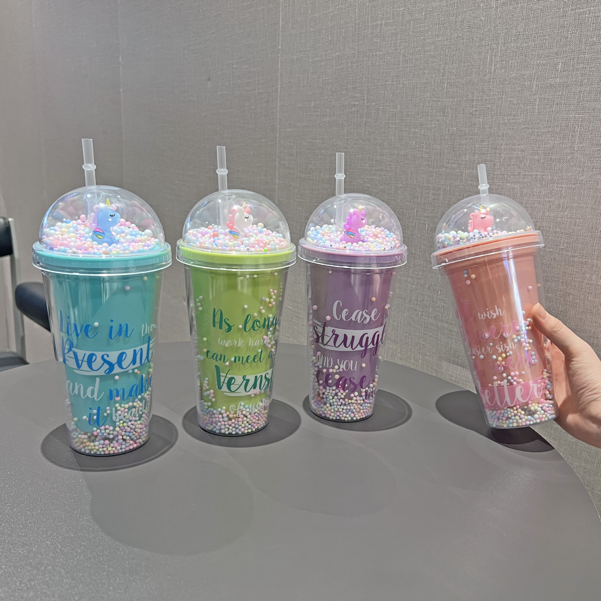 新款网红夏日碎冰杯双层塑料杯高颜值观景水杯批发情侣便携吸管杯详情2