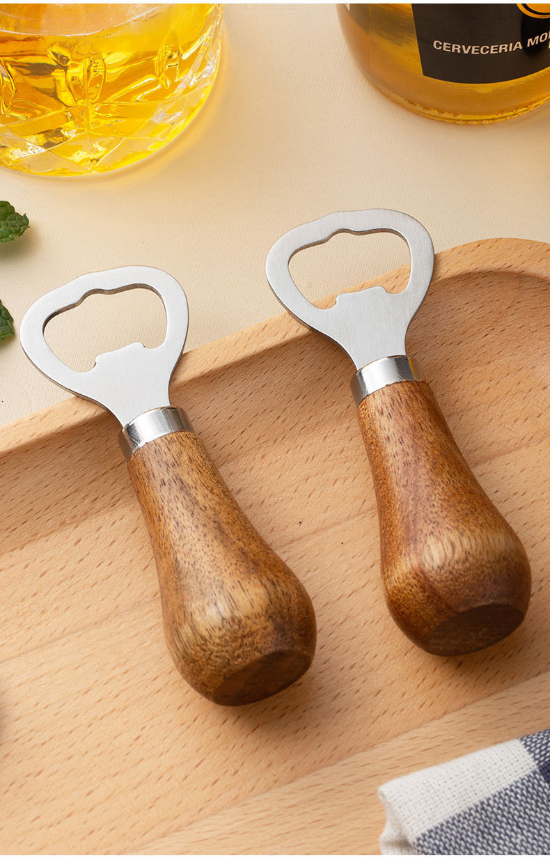 Xiangsi Mu vertical bottle opener, home beer bottle stainless steel bottle opener, creative cap opener, solid wood handle bottle opener pic 9