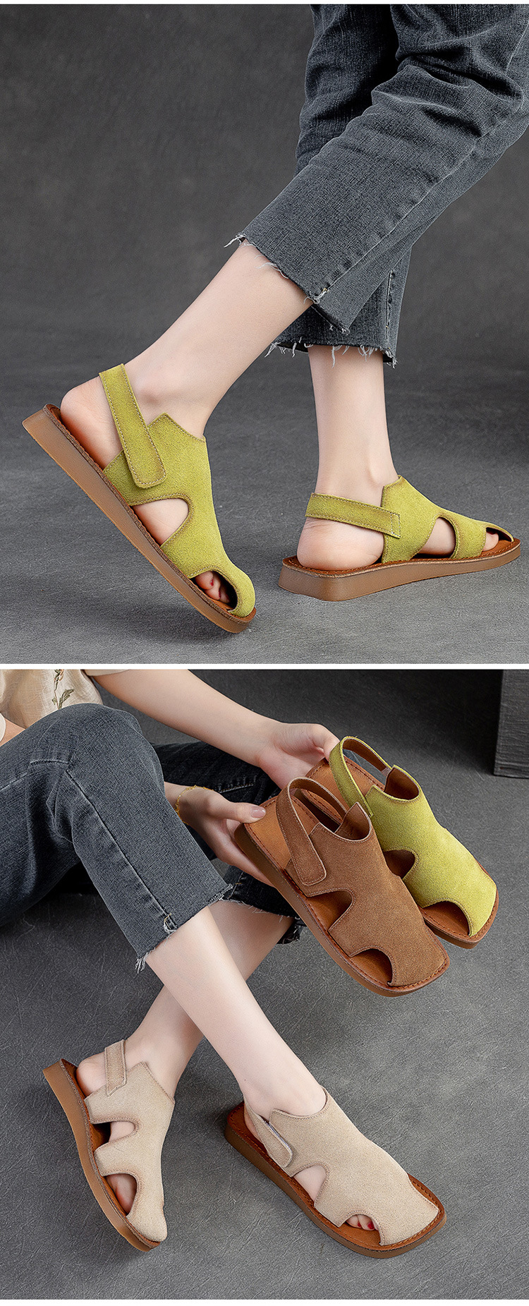 杰骤2025夏季新款舒适包头后空女式平底凉鞋镂空透气休闲时尚百搭详情12