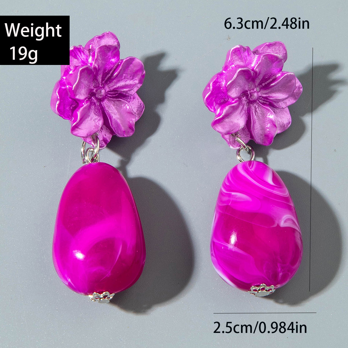 欧美跨境个性饰品紫色椭圆松石耳坠小众设计感玫瑰花朵耳环耳饰女详情32