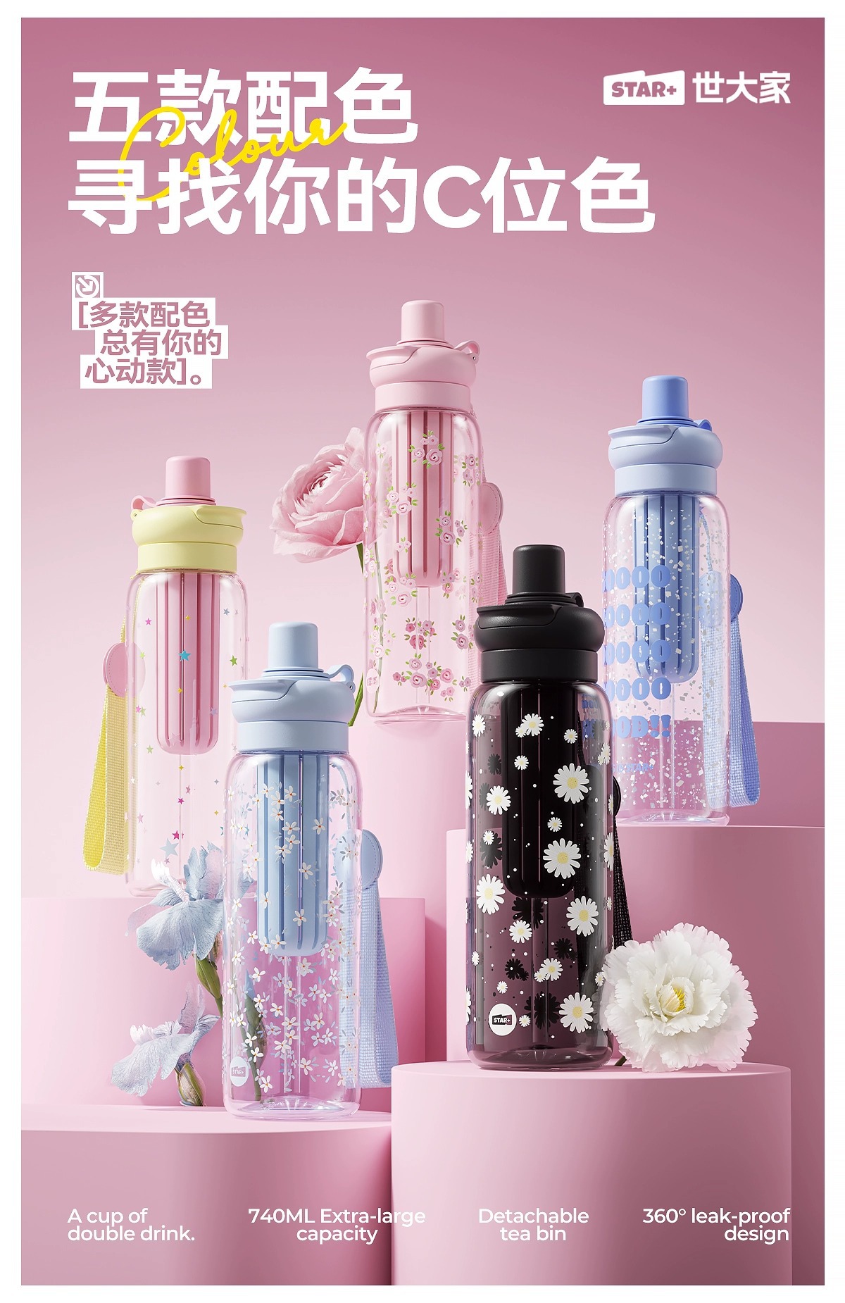 世大家吸管杯女生高颜值2025新款大容量便携塑料杯学生耐高温杯子详情3