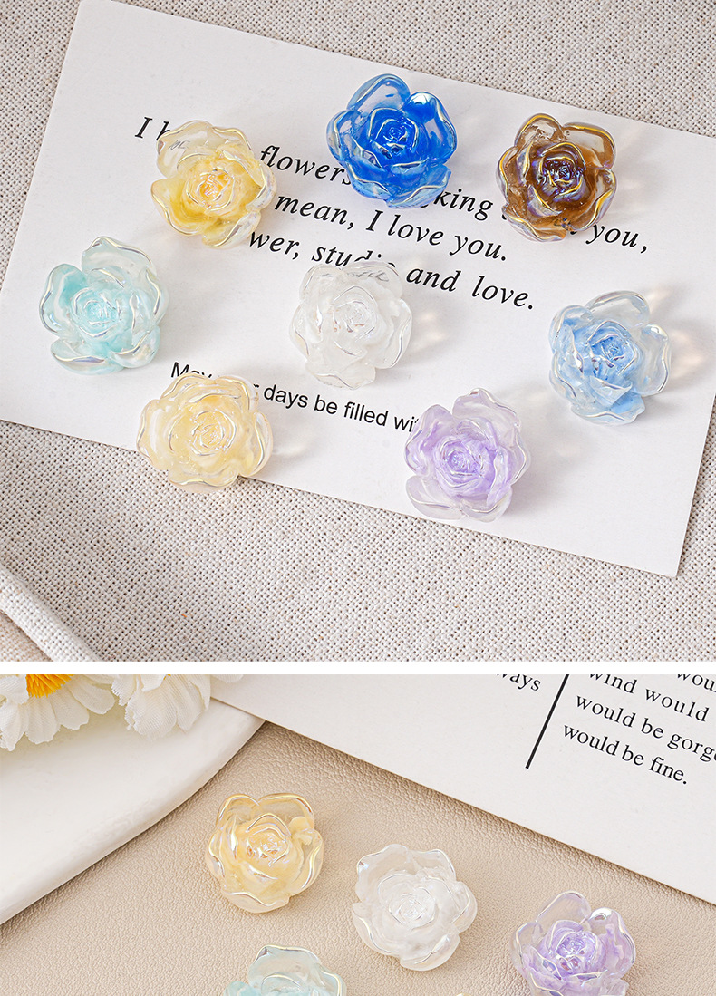 半透极光山茶花头饰饰品玫瑰花树脂白色珠光爆款发饰发圈发箍装饰详情6