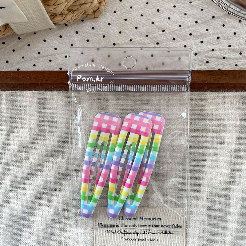 新款韩版水滴波点少女前额碎发夹袋装格纹儿童彩色侧边掰掰夹发饰详情11