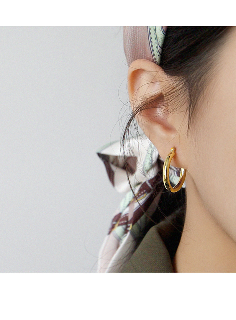 YEA492 Korean version S925 sterling silver earrings, minimalist geometric circular ring earrings, ear buckles, niche and elegant silver earrings pic 12