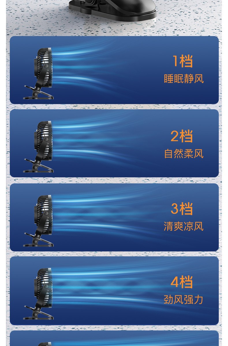 USB风扇大风力迷你便携式6寸超静音无刷桌面小电风扇 夹子式USB小风扇跨境批发风力强劲便携迷你风扇详情15