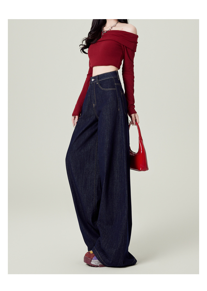 Autumn and winter new denim blue fleece jeans for women, wide-leg, high-waisted, loose design, large-sized versatile jeans 5664 pic 7