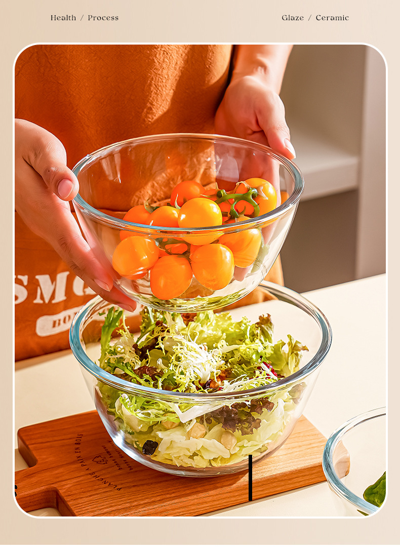 High-temperature resistant transparent glass bowl thickened and microwave-safe high borosilicate glass large household salad bowl pic 13