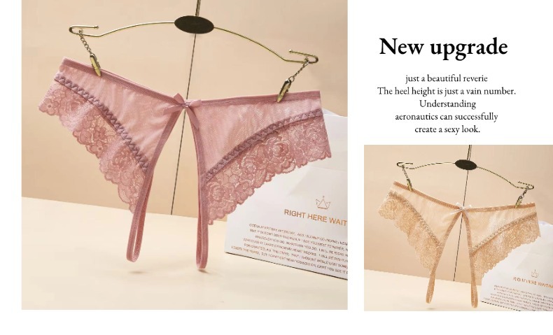 【 Customized 】 Best-selling sexy mesh lace women's underwear with bow and sexy open-crotch triangle pants pic 13