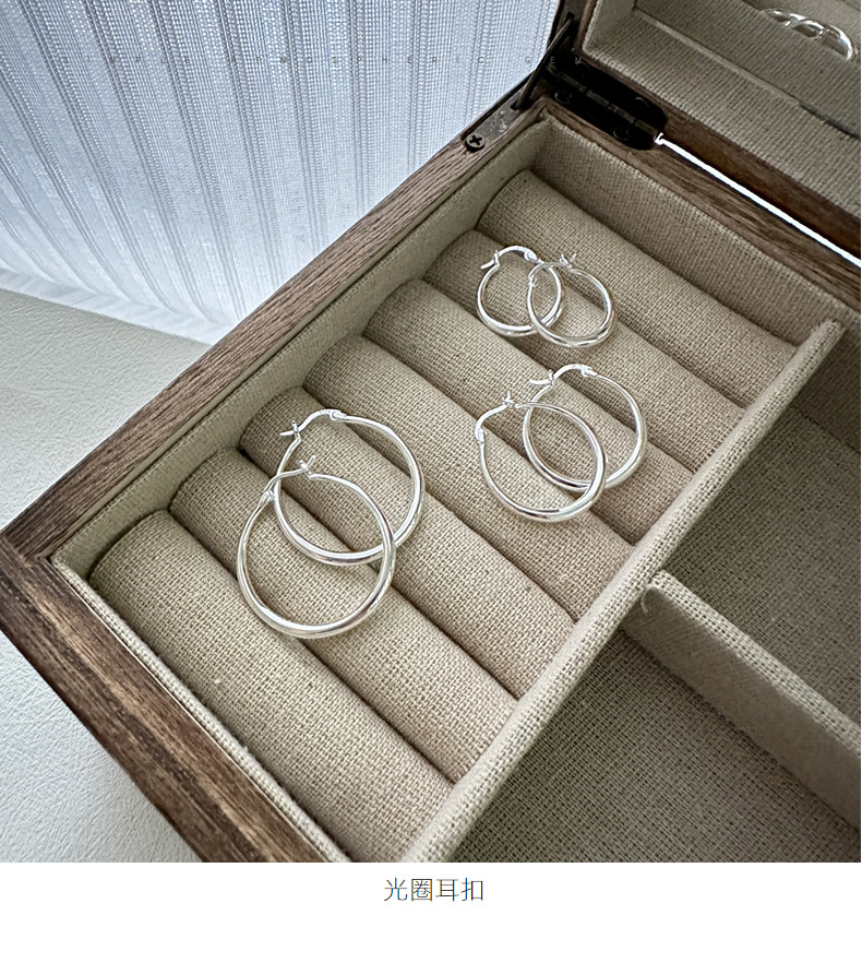 S925 sterling silver Korean version, a niche design basic round smooth gradient ear buckle for commuting wear pic 8