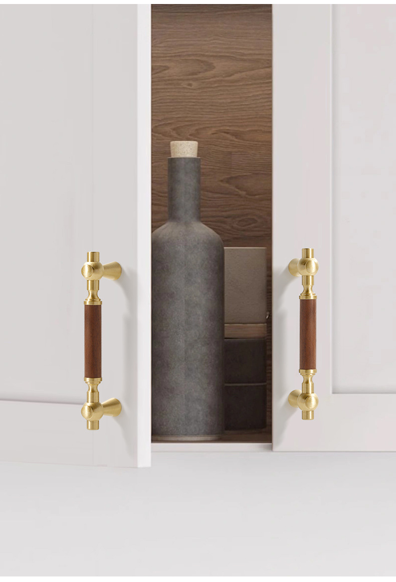 Factory direct sales of black walnut wood retro Chashi-style cabinet door handles, ancient-style solid copper wardrobe door handles pic 11