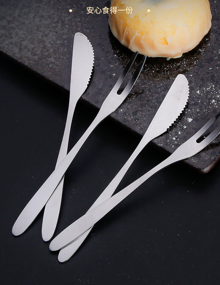 Hotel stainless steel mooncake knife and fork set, two-toothed fruit fork, dessert cake fork, gift tableware, Mid-Autumn Festival wholesale pic 5