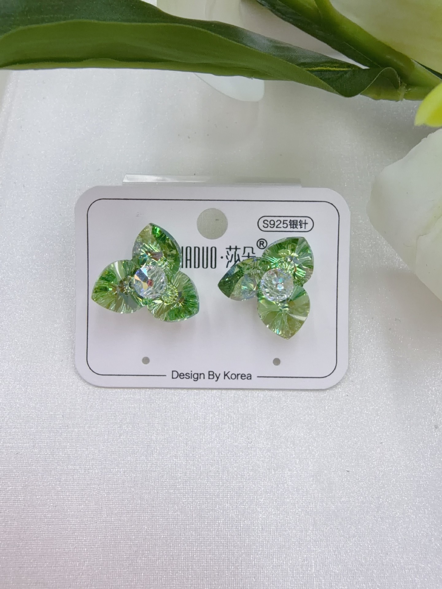 施家水晶奥地利S925银针韩系小巧精致三叶草耳环ins风女耳饰详情3