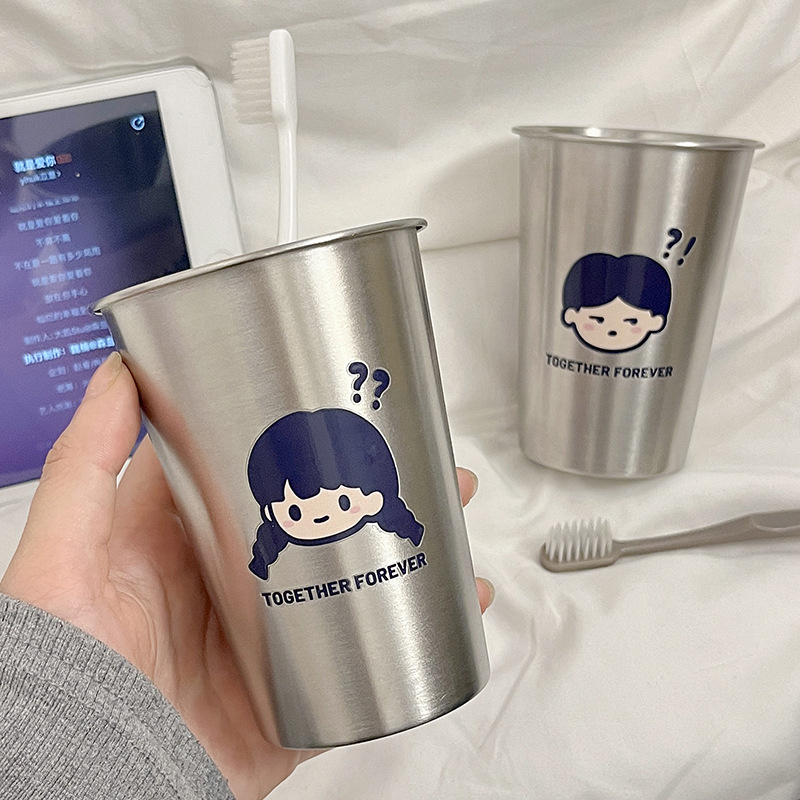 问号男孩女孩款加厚防摔不锈钢情侣牙刷杯简约漱口杯创意洗漱杯详情5