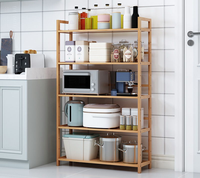 简易置物架子落地客厅书架家用办公室收纳架厨房储物架新款竹层架详情7