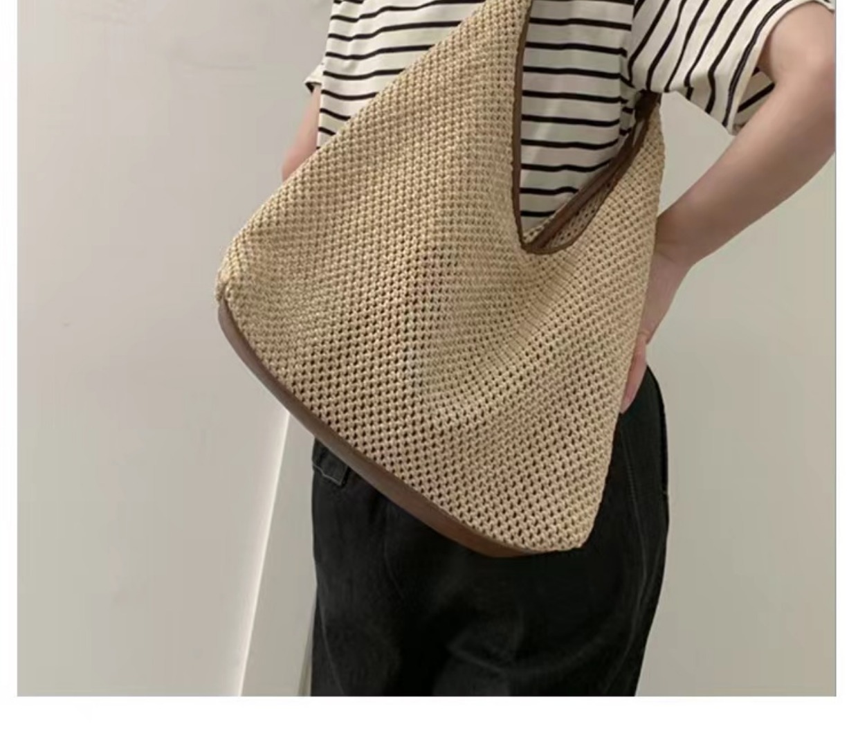 复古编织托特包草编包2024新款大容量腋下包单肩包度假风沙滩包女详情14