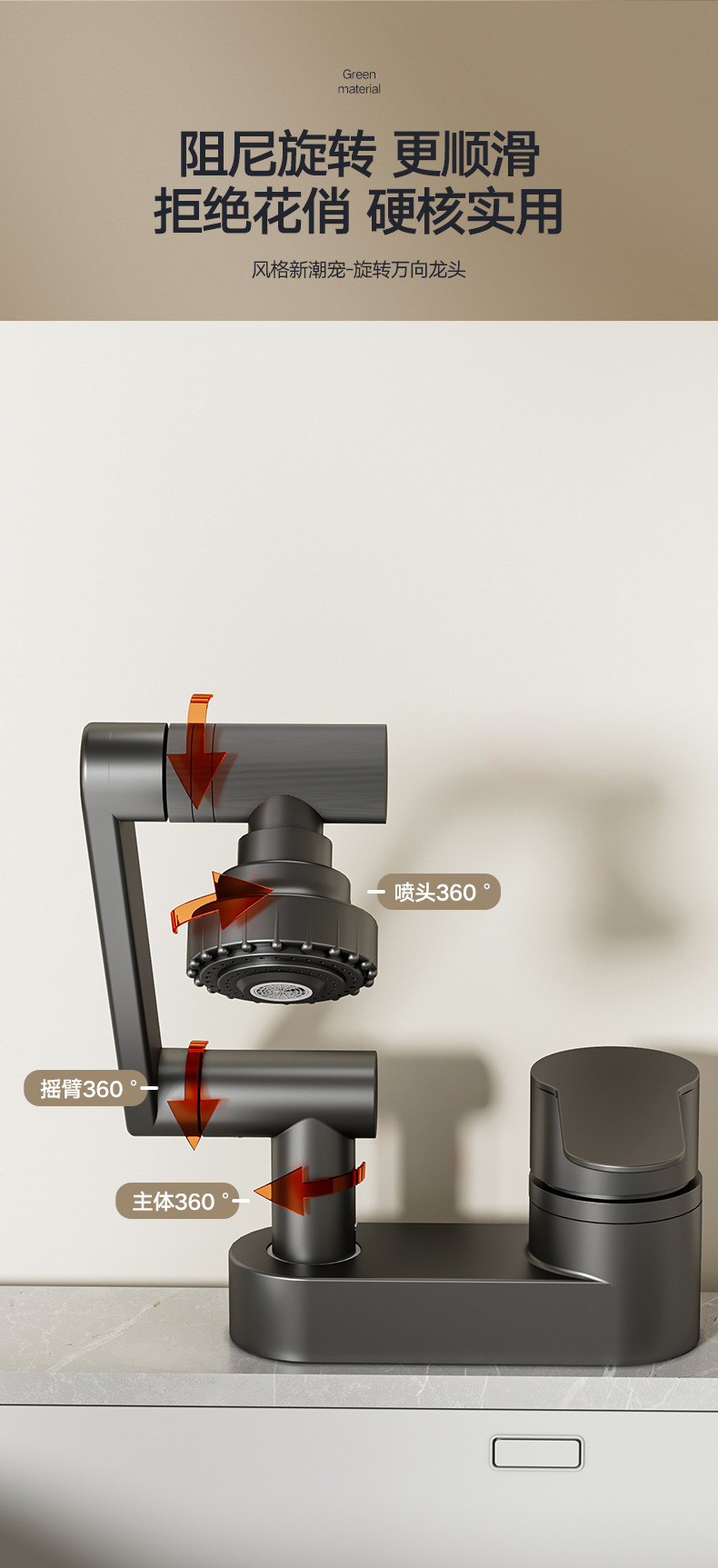 面盆混水龙头3D旋转奢华体验陶瓷阀芯万向调节两档防溅按压式排水儿童卡通卫浴用品详情5