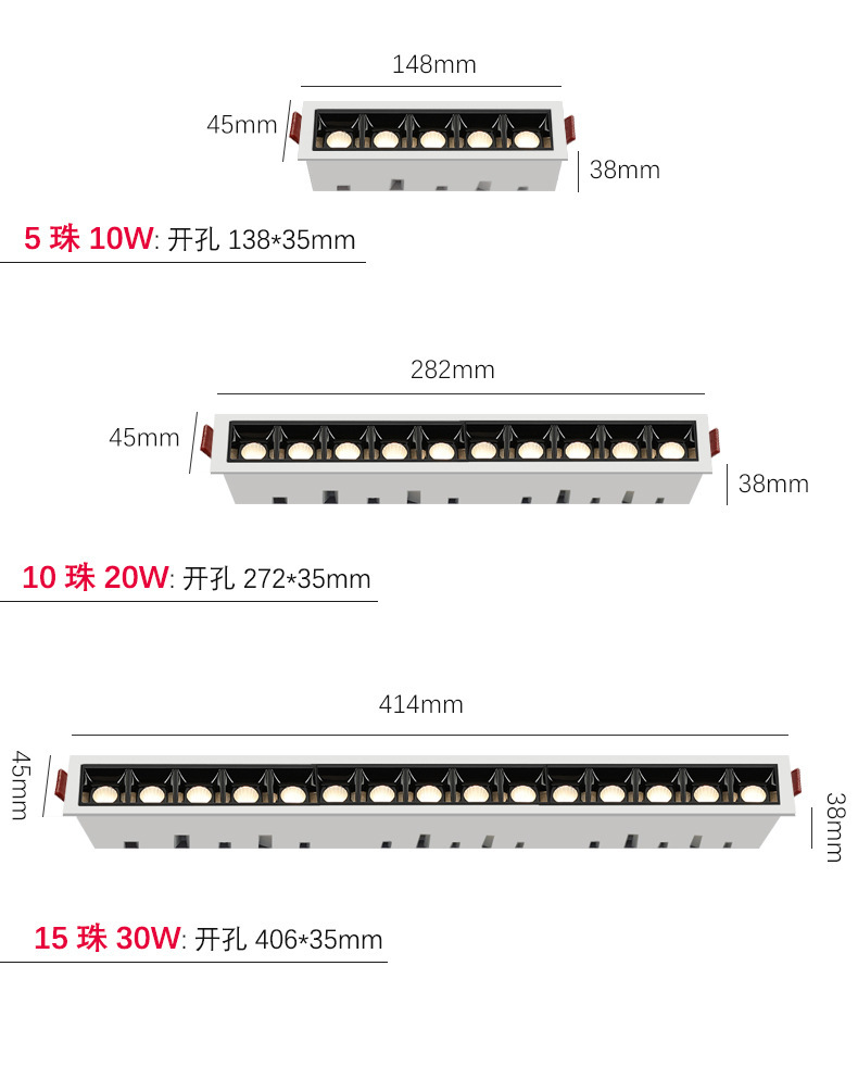 嵌入式格栅线条灯窄边led长条射灯客厅防眩高显洗墙灯超薄无主灯详情3