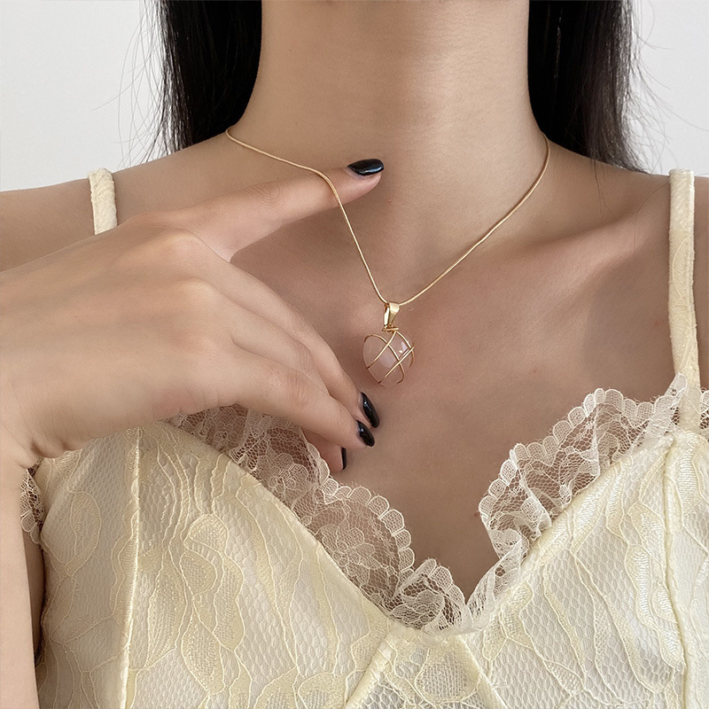 少女心粉晶蛋白石小众ins闺蜜礼物 芭比公主同款甜美锁骨链详情3