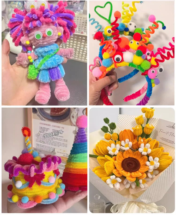 现货扭扭棒儿童diy手工制作玩具材料包马卡龙色系超密毛绒扭扭棒详情4