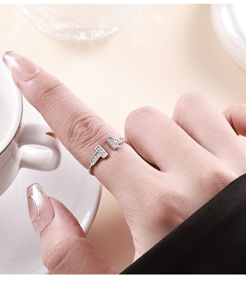 New open ring coil with diamond setting, high-end narrow version InS-style T1 ring, pure silver ring from a cross-border manufacturer in Europe and America pic 4