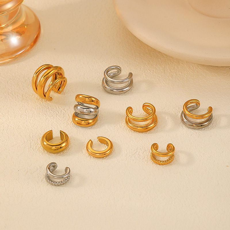 New cross-border Ins-style internet-famous titanium steel ear bone clips, no ear holes, versatile and high-end, 18K gold stainless steel ear clips pic 7