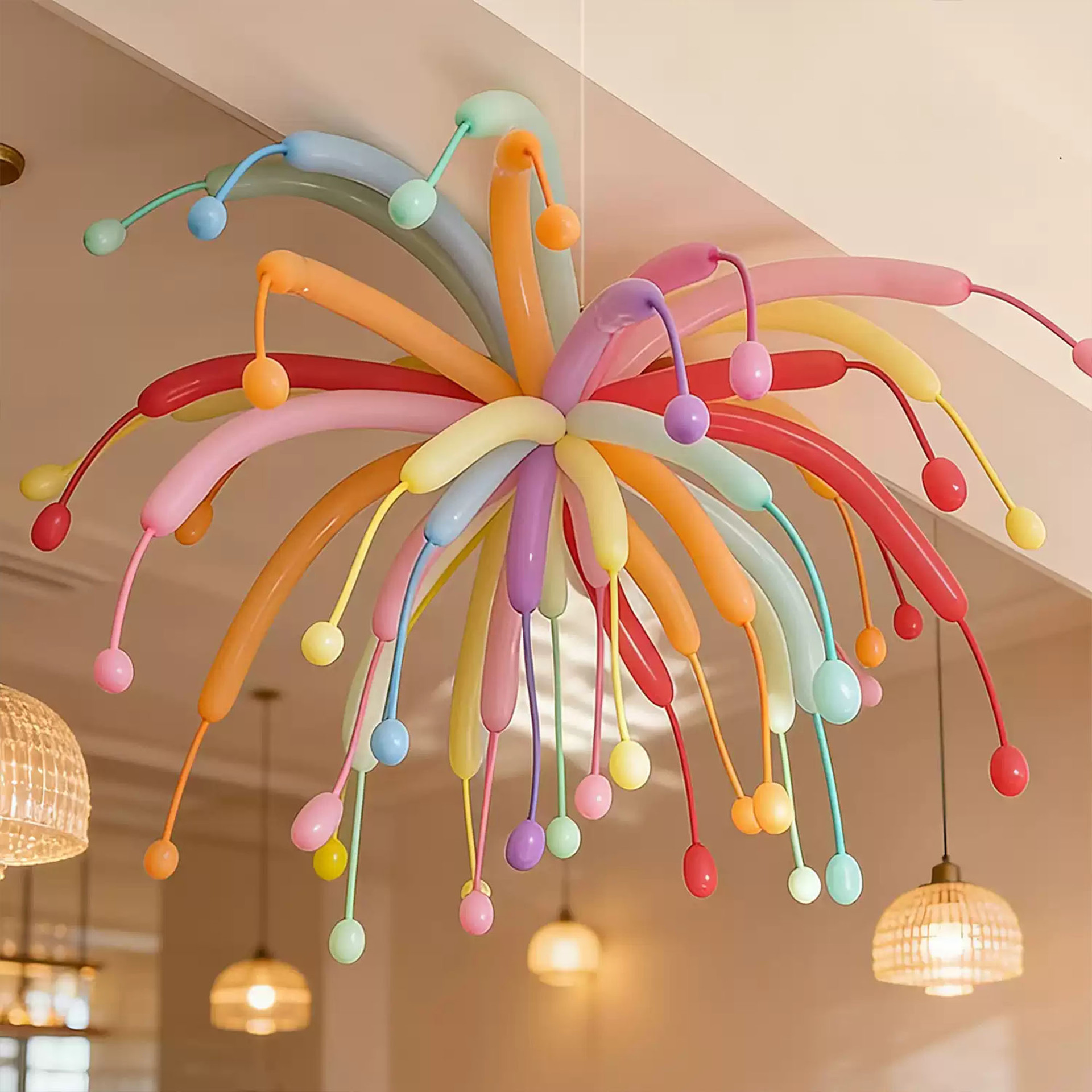 春节烟花气球2026新年长条气球商场教室氛围年会装饰场景详情4